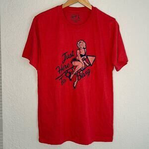 NEW July 4th T-Shirt Just Here to Bang Red Firecracker Pinup Girl Summer Tee
